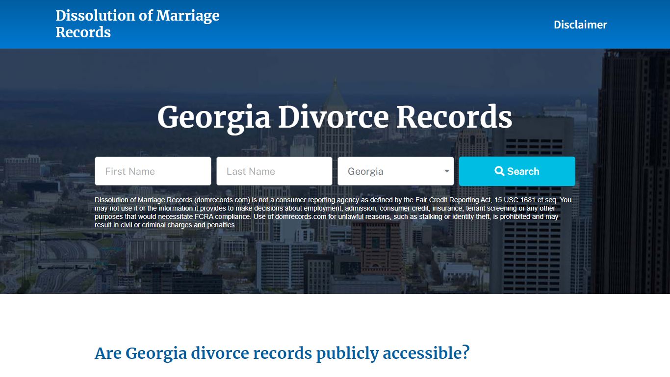 Georgia Divorce Records - Dissolution of Marriage Records